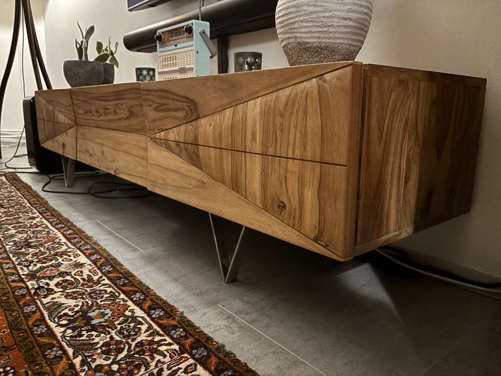 DELIFE Wyatt TV-meubel / lowboard 175 cm massief sheesham, Ophalen, 150 tot 200 cm, Zo goed als nieuw, Minder dan 100 cm