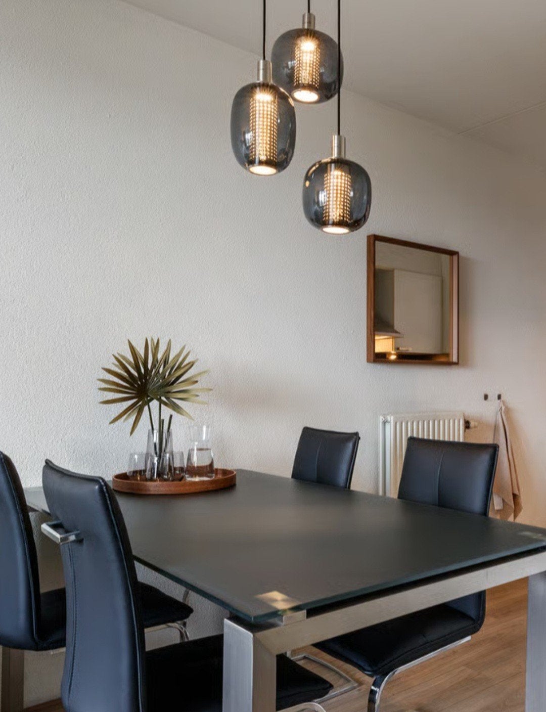 ikea högvind Moderne hanglampen set van 3 met glazen kappen, Ophalen, Modern, industrieel, E14 (klein), Zo goed als nieuw
