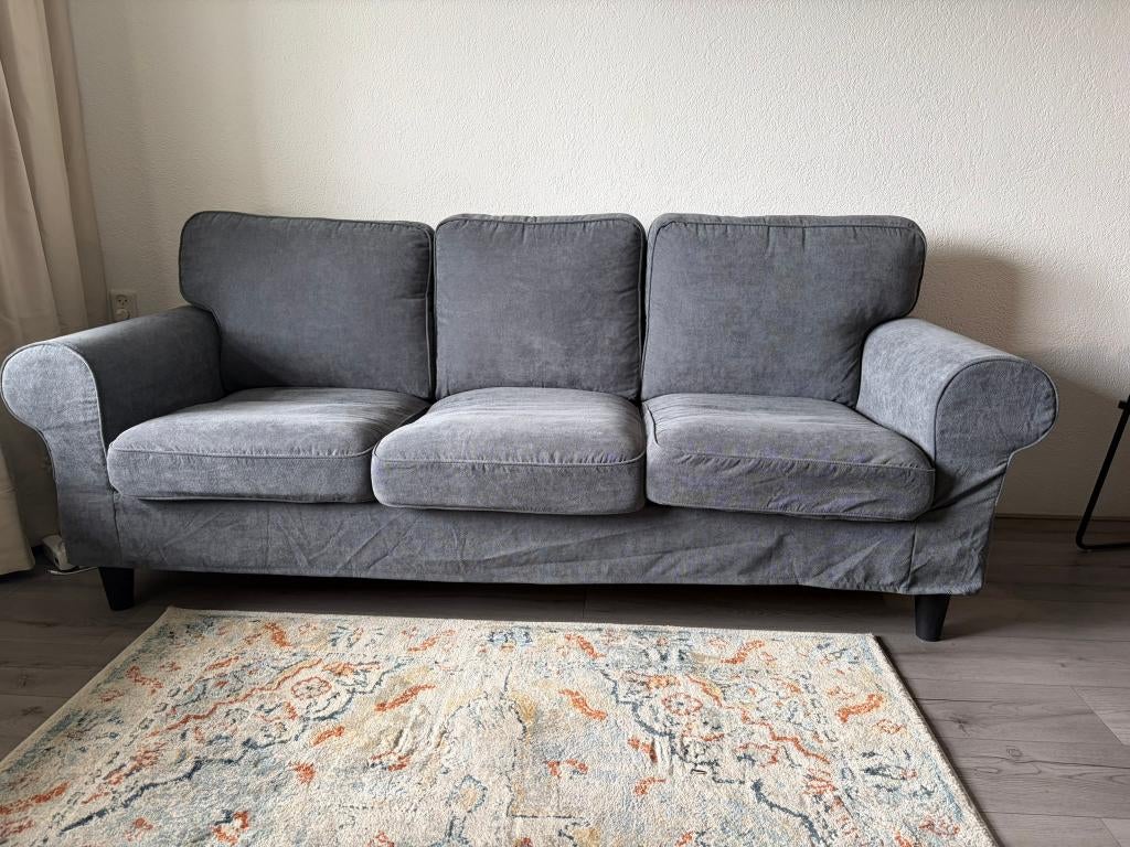 IKEA EKTORP 3-zitsbank, donkergrijs, wasbare hoes, Ophalen, Driepersoons, 75 tot 100 cm, Zo goed als nieuw