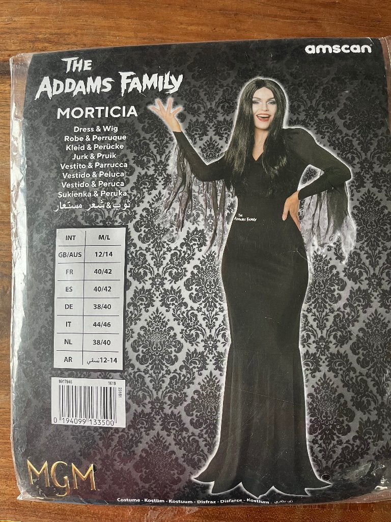 Originele Morticia Addams family jurk met pruik 38/40 NIEUW, Kleding | Dames, Maat 38/40 (M), Nieuw, Ophalen of Verzenden, Overige thema's