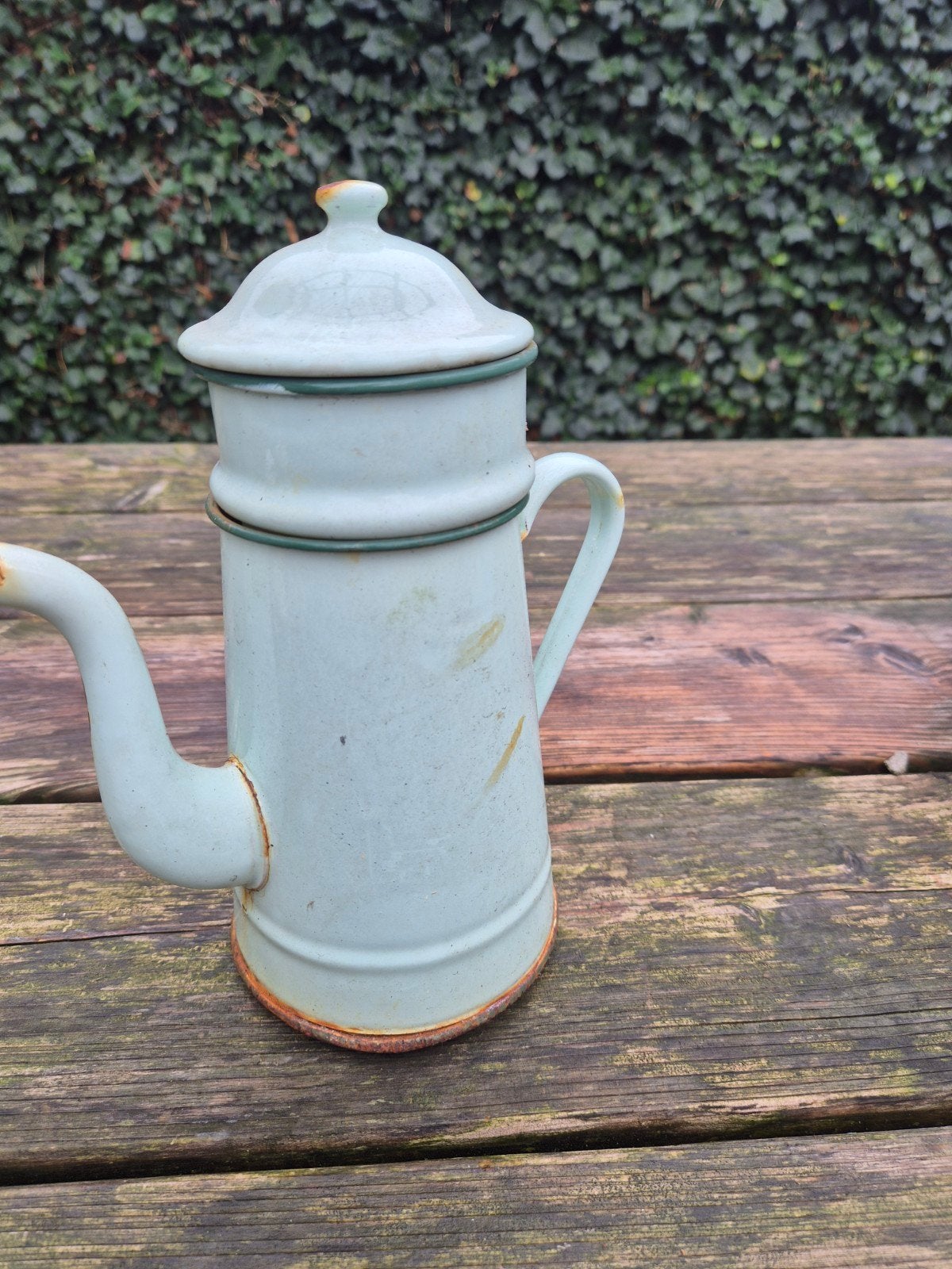 Vintage geëmailleerde koffiekan - Lichtblauw, Ophalen of Verzenden
