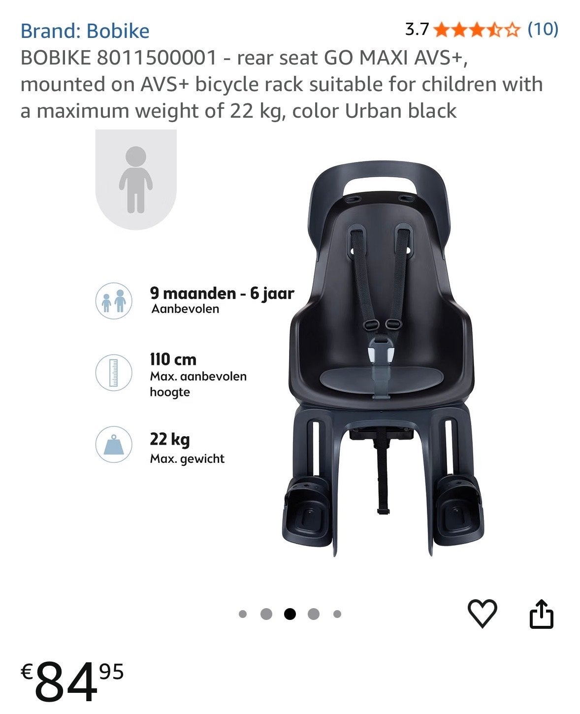 Bobike GO Maxi Achterzitje Urban Black (Bagagedrager), Fietsen en Brommers, Ophalen, Achterzitje, 9 t/m 18 kg, Gebruikt