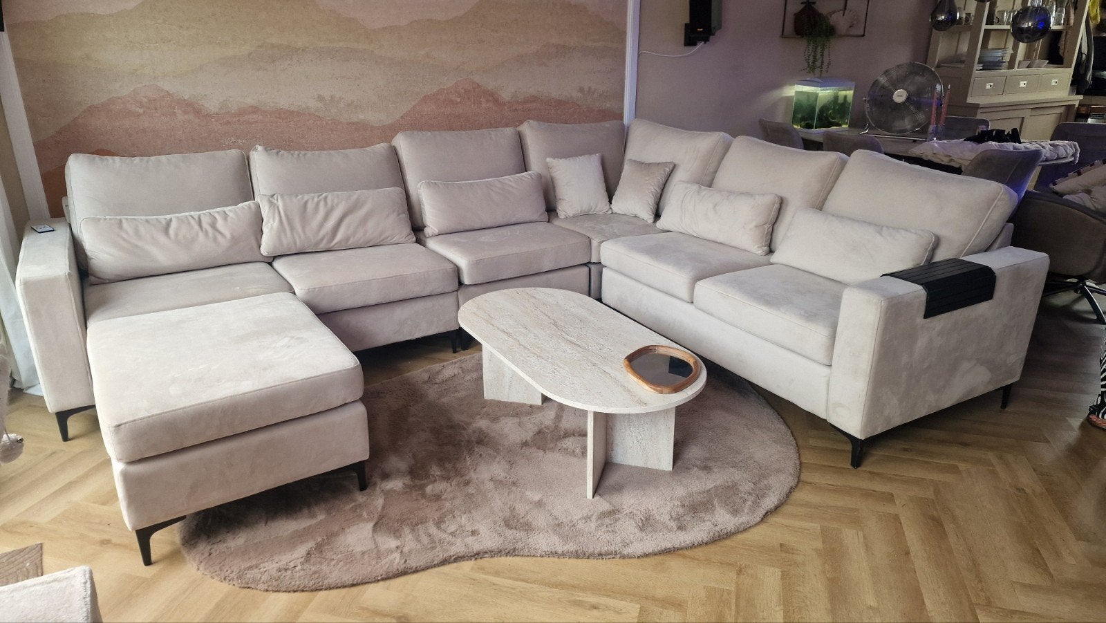 Multifunctionele Bank Beige, Ophalen, Gebruikt, 100 tot 125 cm, Hoekbank