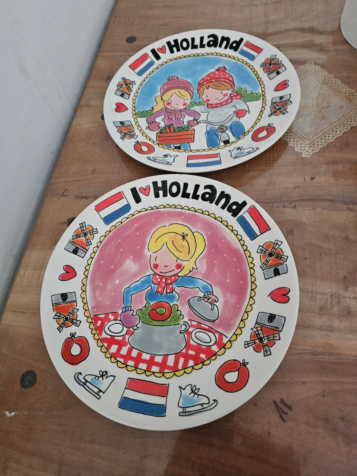 Blond Amsterdam I Love Holland borden (2 stuks), Gebruikt, Porselein of Keramiek, Schaal, Rond