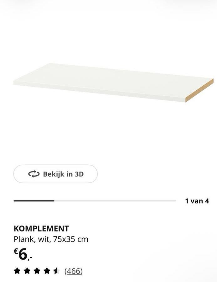 9x IKEA Komplement plank wit 75x35 cm, Ophalen, Gebruikt