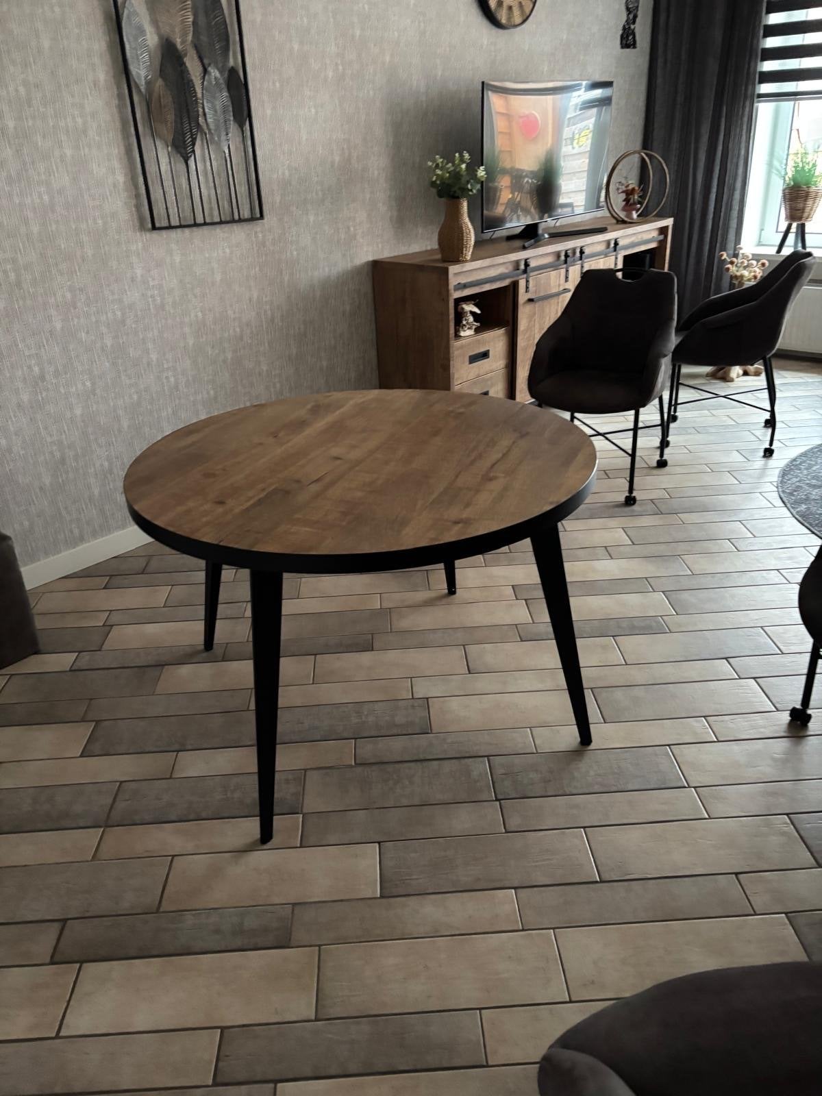 Mango Lamulux Ronde Eettafel - 120 cm diameter, Ophalen, 100 tot 150 cm, Rond, Zo goed als nieuw