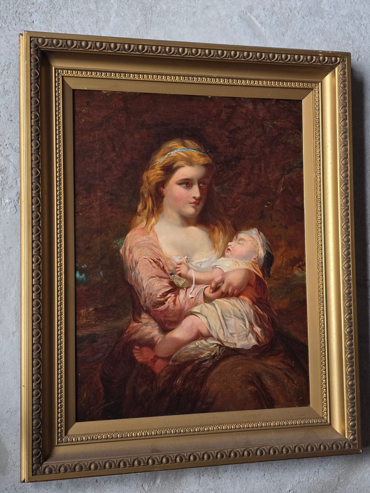 19e eeuws engels schilderij (olieverf op doek), Ophalen, Doek, Portret of Personen, Bijzondere lijst