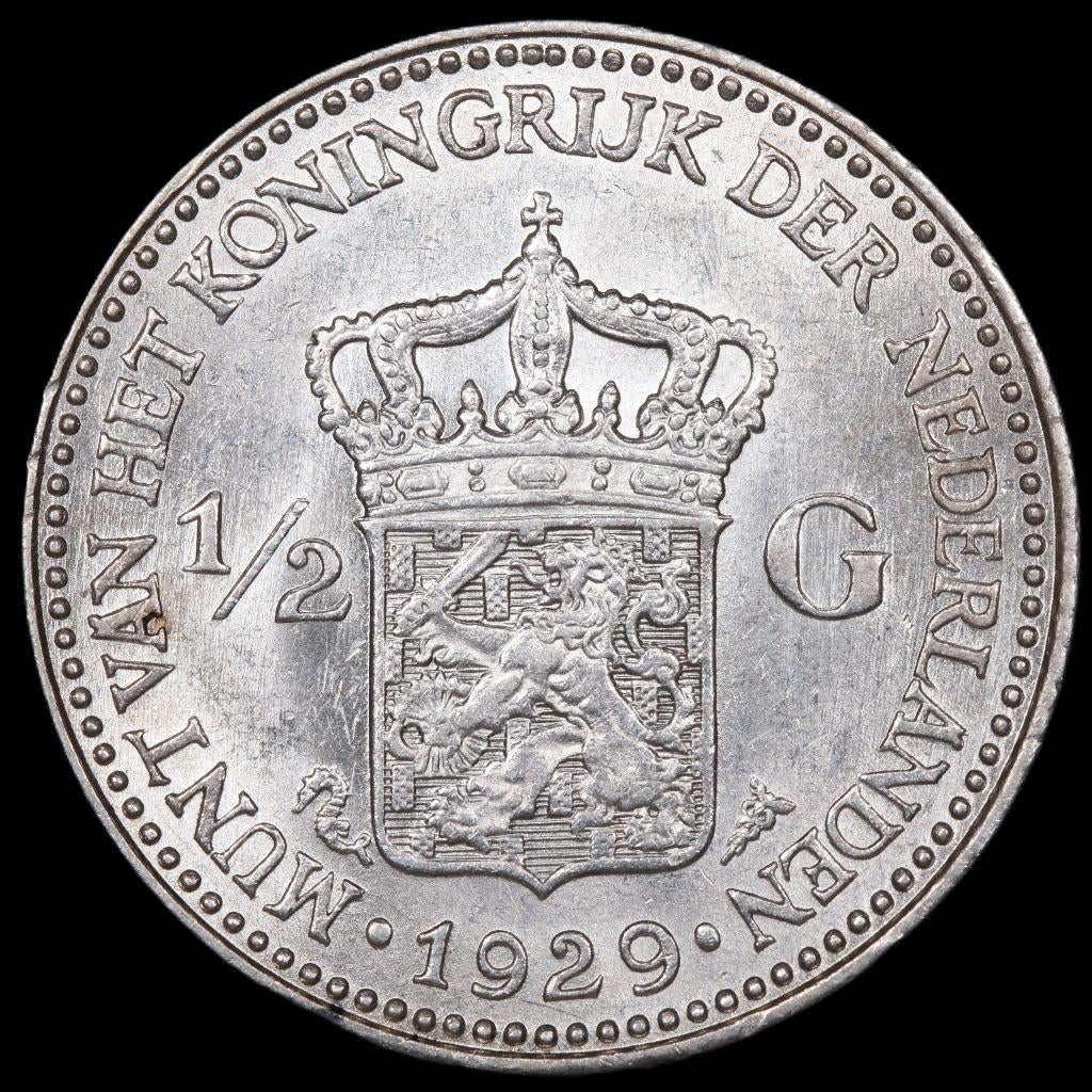 Halve gulden 1929a. Unc., ½ gulden, Zilver, Ophalen of Verzenden, Koningin Wilhelmina