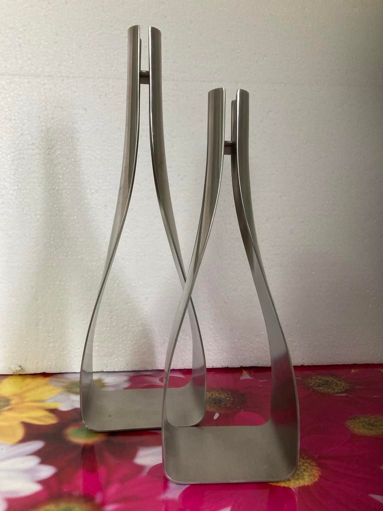 Blomus designkandelaren geborsteld rvs - 2 stuks, Gebruikt, 25 tot 50 cm, Ophalen of Verzenden, Metaal