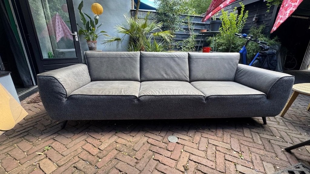 Grijs 4-zits bankstel, Ophalen, Minder dan 75 cm, Zo goed als nieuw, Rechte bank