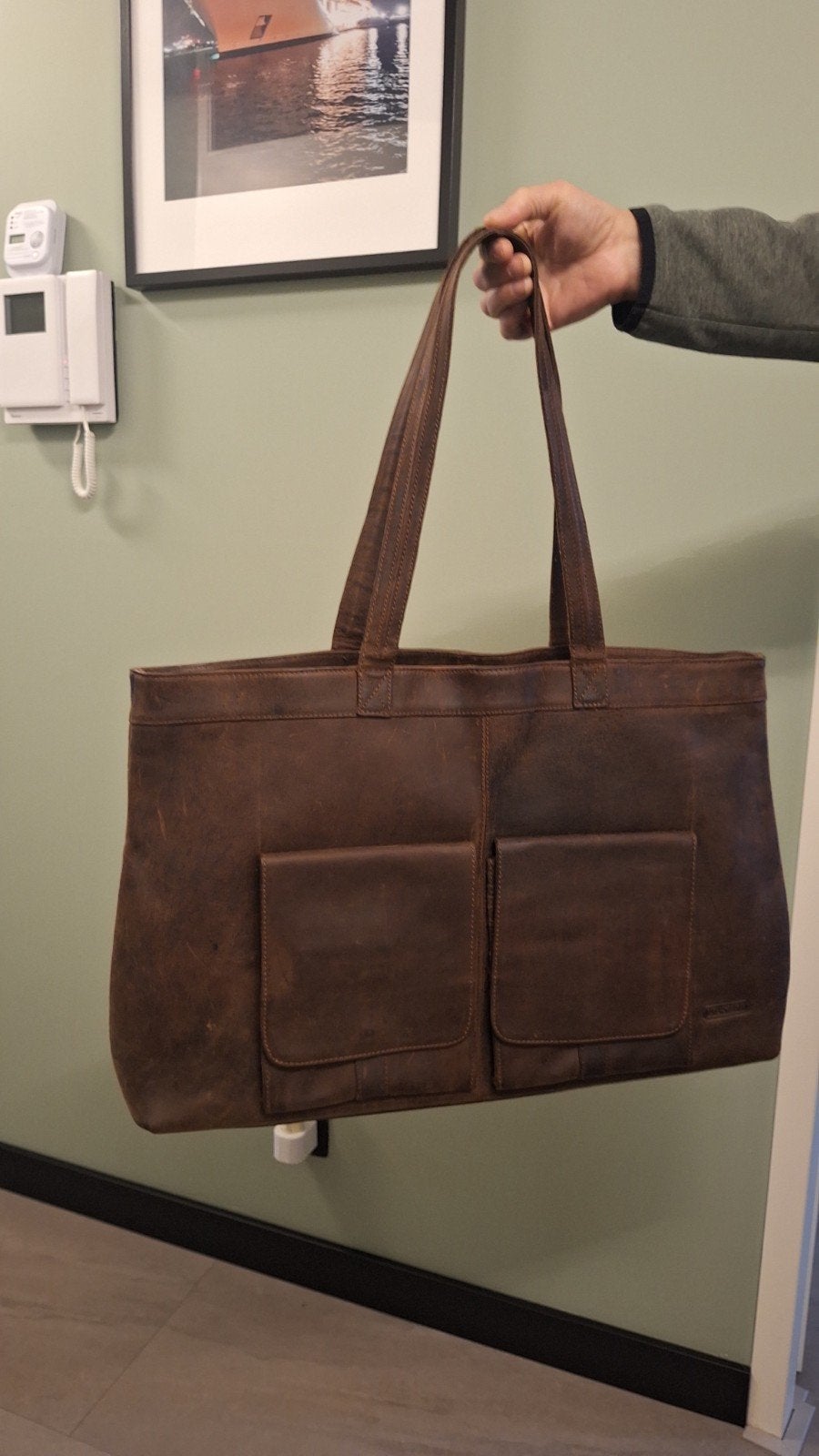 Kaszer Leren Shopper/Handtas met Veel Vakjes - Bruin, Sieraden, Tassen en Uiterlijk, Ophalen of Verzenden, Gebruikt, Bruin, Shopper