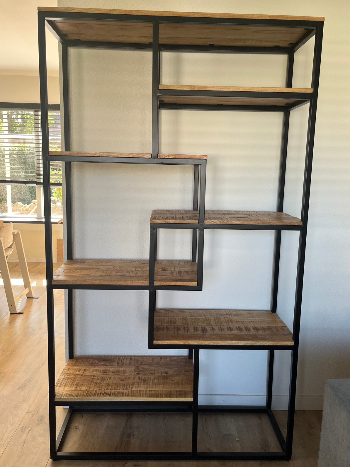Mangohout vakkenkast, Huis en Inrichting, Kasten | Wandmeubels, Ophalen, Zo goed als nieuw, Minder dan 150 cm, 150 tot 200 cm