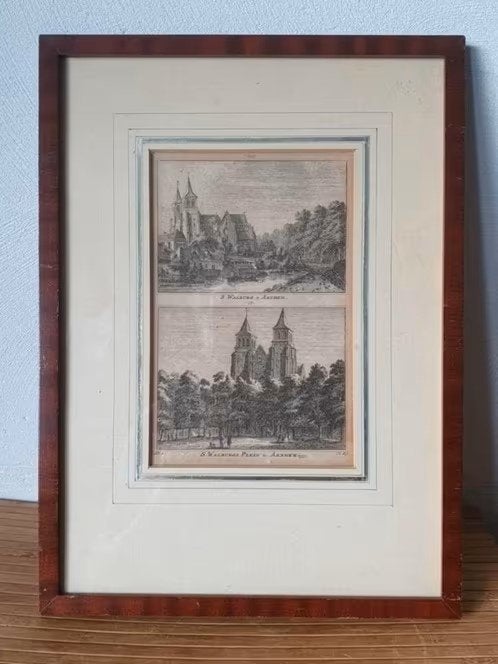 gravure Arnhem 1745 Walburgs plein en Walburg ingelijst, Ophalen