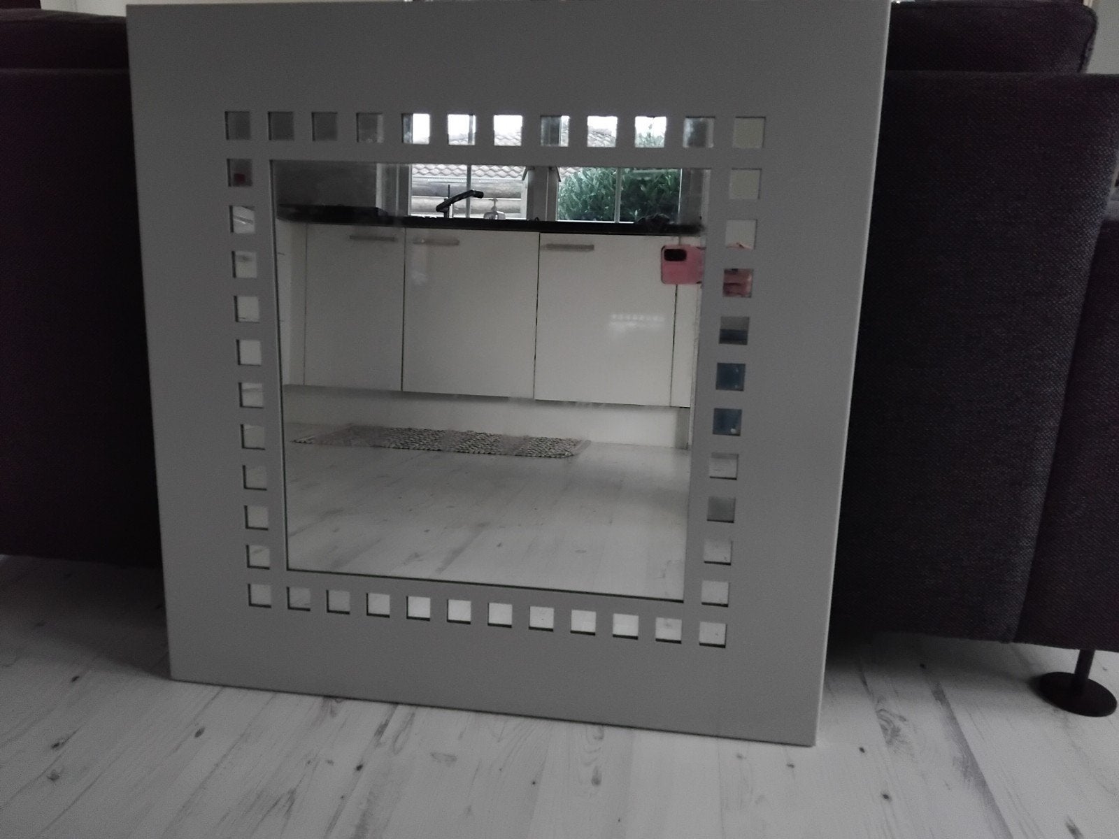 Vierkante spiegel 80x80 cm met decoratieve rand, Huis en Inrichting, Woonaccessoires | Spiegels, Ophalen, Gebruikt, Vierkant, 75 tot 100 cm