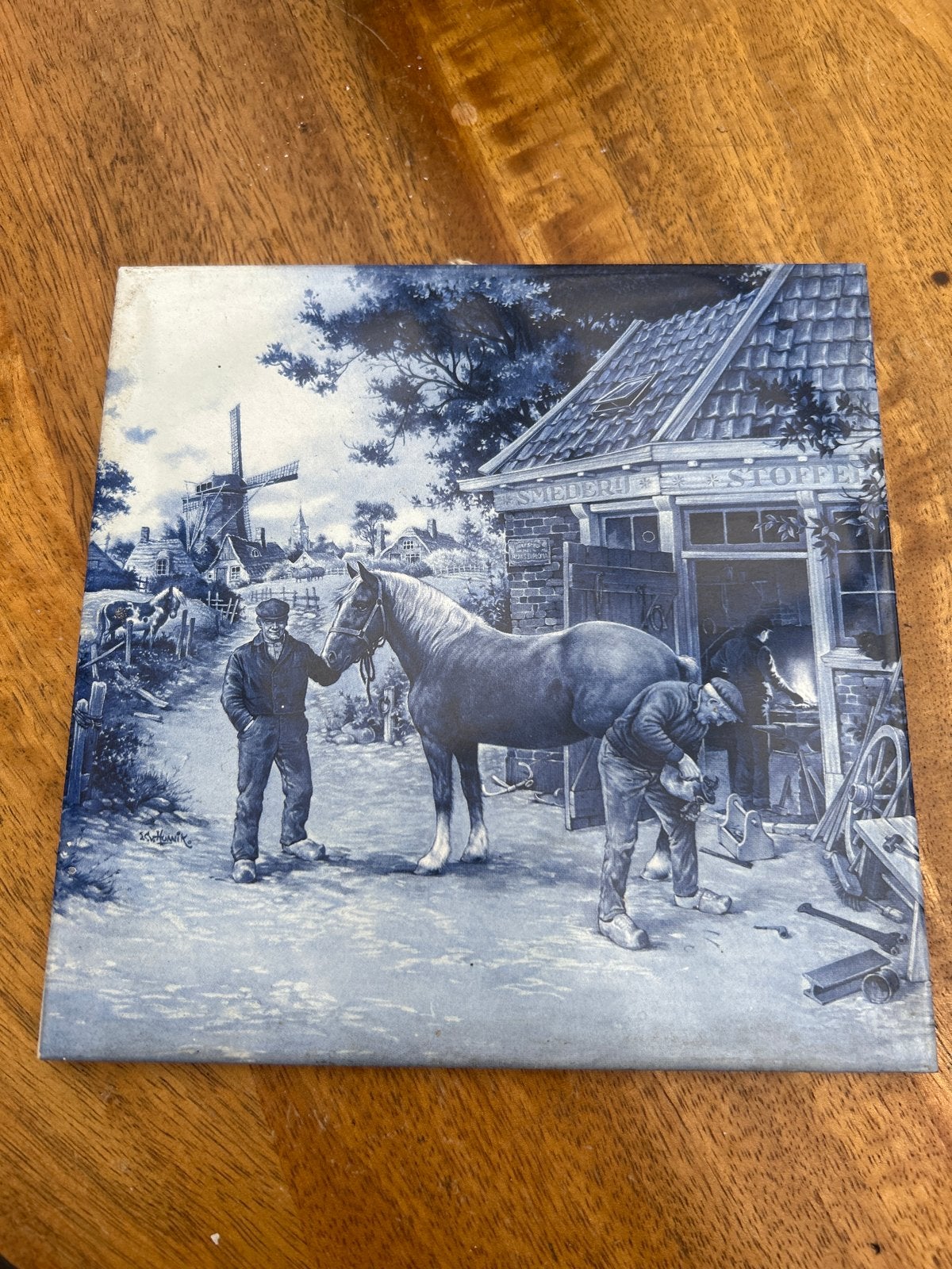 Delfts Blauw Tegel Tableau - De Smidse, Ophalen of Verzenden