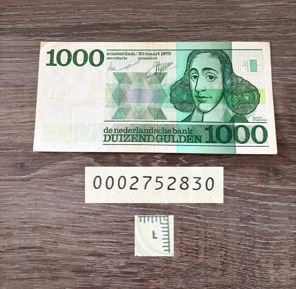 Eerste variant biljet 1000 gulden Spinoza, 1972 - PL128a, Ophalen of Verzenden, 1000 gulden