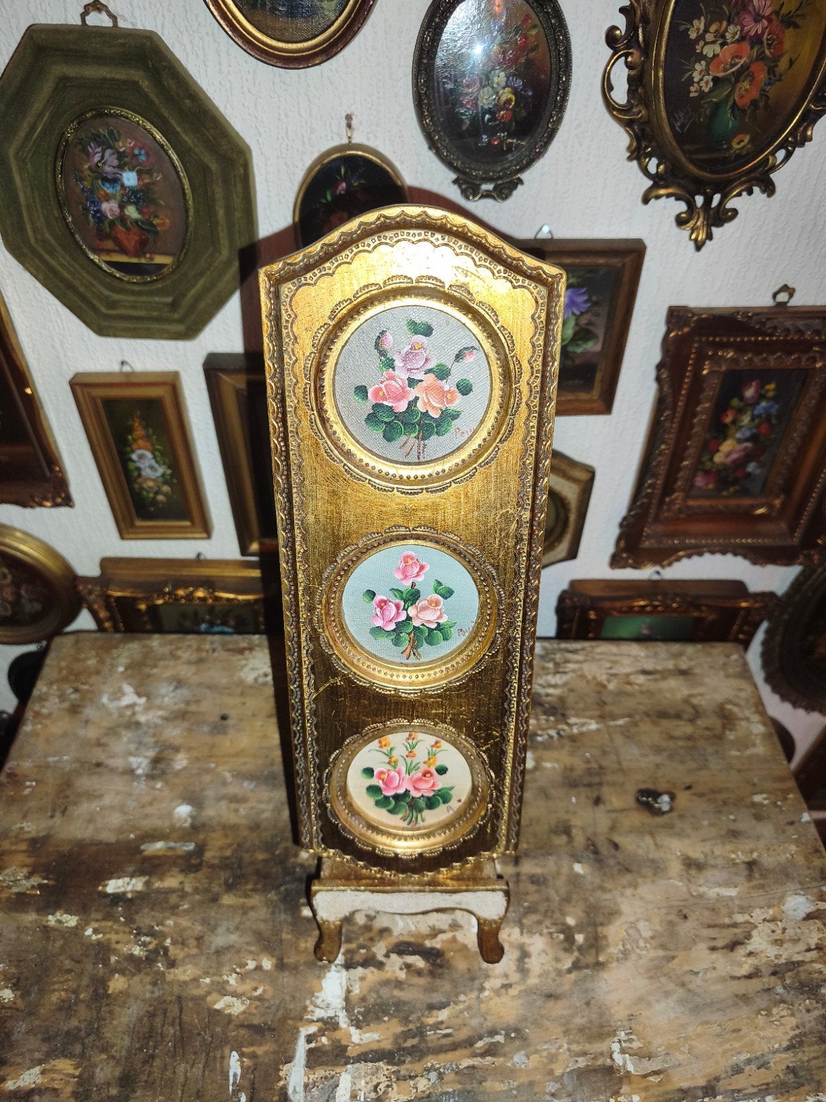 oud schilderijtje schilderij lijst stilleven bloemen X93, Ophalen of Verzenden