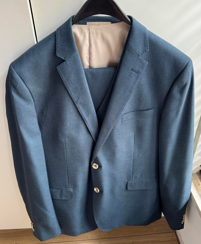 Net 3 delig pak/ trouwpak maat 56 1x gedragen blauw groen, Kleding | Heren, Kostuums en Colberts, Ophalen of Verzenden, Zo goed als nieuw