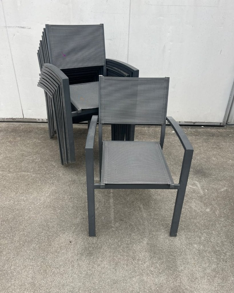 34 stuks Luxe aluminium horeca terras stoelen textileen, Ophalen, Zo goed als nieuw, Kunststof, Grijs