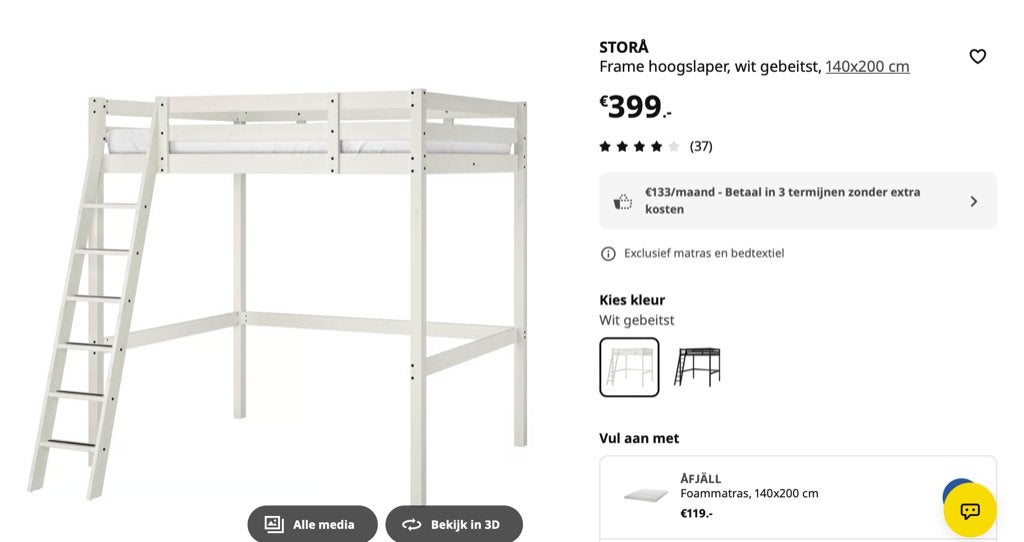 Stora hoogslaper Ikea 250,- bieden mag, Ophalen, Gebruikt, 210 cm, 160 tot 180 cm