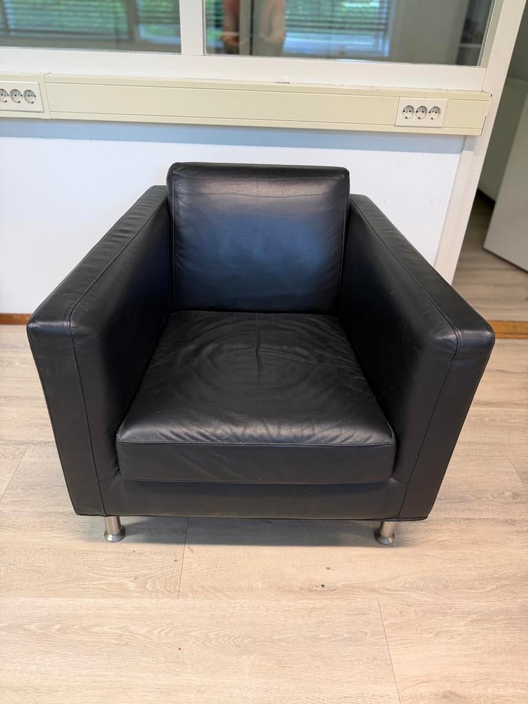 Minotti lederen fauteuil 2x, Huis en Inrichting, Fauteuils, Zo goed als nieuw, Leer, 50 tot 75 cm, 75 tot 100 cm, Ophalen