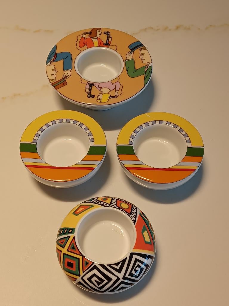 4 Vintage Design Eierdopje Theelichthouder Memphis Pop Art, Overige materialen, Wit, Ophalen of Verzenden, Zo goed als nieuw