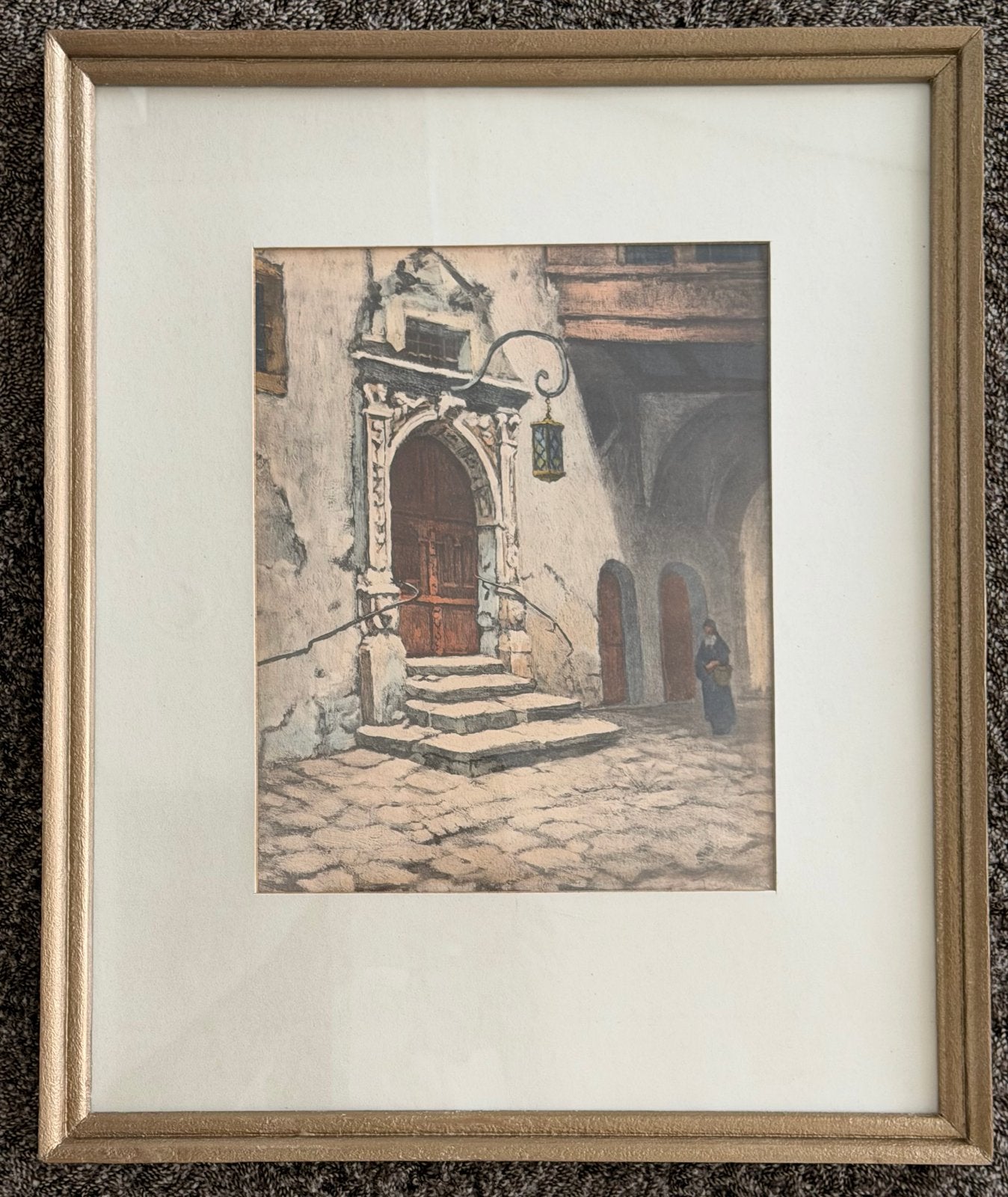 Jac Snouck - Stadhuis van Rothenburg (ingelijst), Antiek en Kunst, Ophalen of Verzenden, Stadsgezicht, Ingelijst, 1900 - 1949