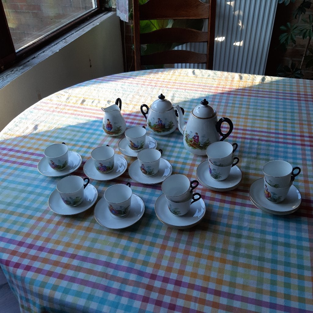 Vintage theeservies met landelijke taferelen, Ophalen of Verzenden
