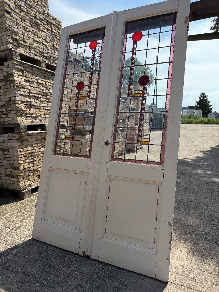 Set openslaande deuren met glas in lood 219x129.5cm., Ophalen