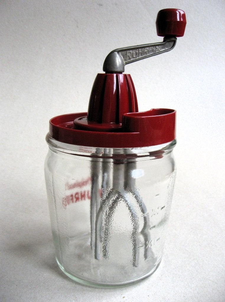 Retro Ruhfix handmixer/ eierklopper, glazen beker, jaren 50, Antiek en Kunst, Ophalen of Verzenden