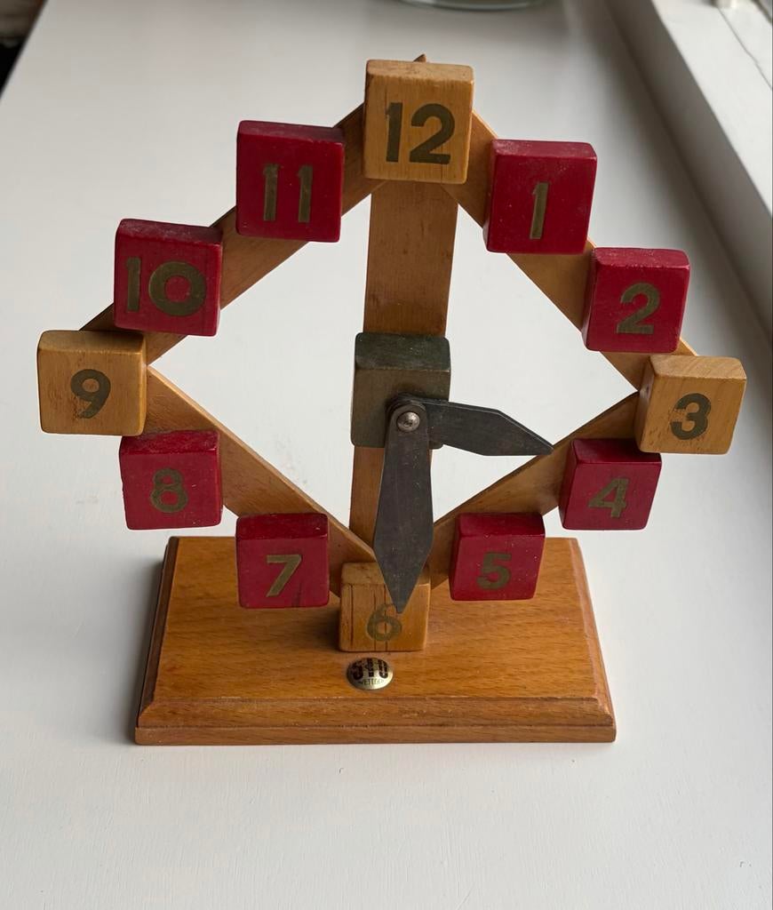Vintage SIO Houten Leerklok Jaren '60, Ophalen of Verzenden