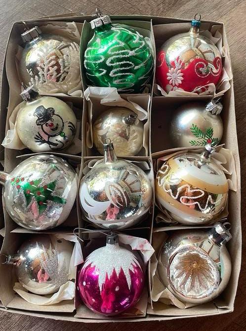 Vintage kerstballen (12) jaren ‘60, Diversen, Kerst, Ophalen of Verzenden, Gebruikt