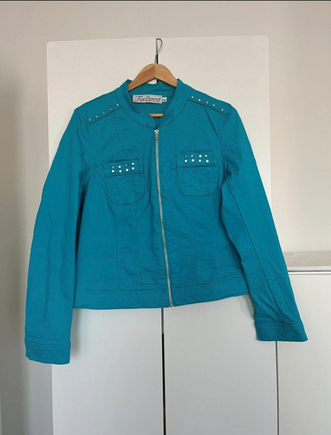 Mooie turquoise jas – Fitt Originals – maat 42, Ophalen, Zo goed als nieuw, Maat 42/44 (L), Blauw