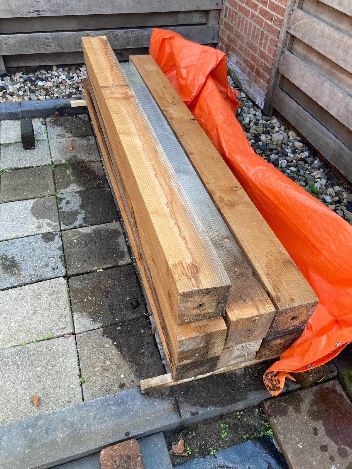 Douglas balken 15x15, Ophalen, Gebruikt, 200 tot 250 cm, 50 mm of meer