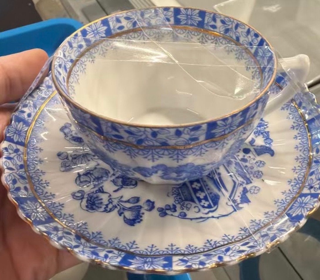 Prachtig China-Blau Rosslau theekopje met schotel, Antiek en Kunst, Ophalen of Verzenden