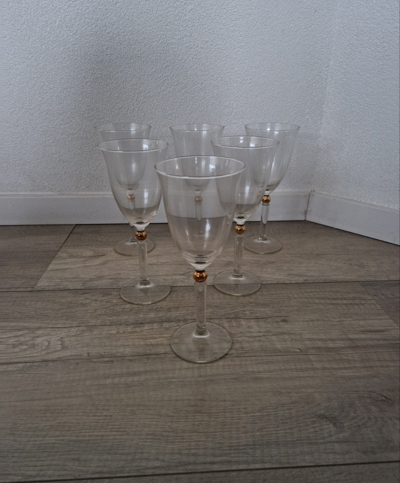 6 wijnglazen glazen goud vintage retro groot kristal bal, Glas of Glazen, Ophalen of Verzenden, Overige stijlen, Glas