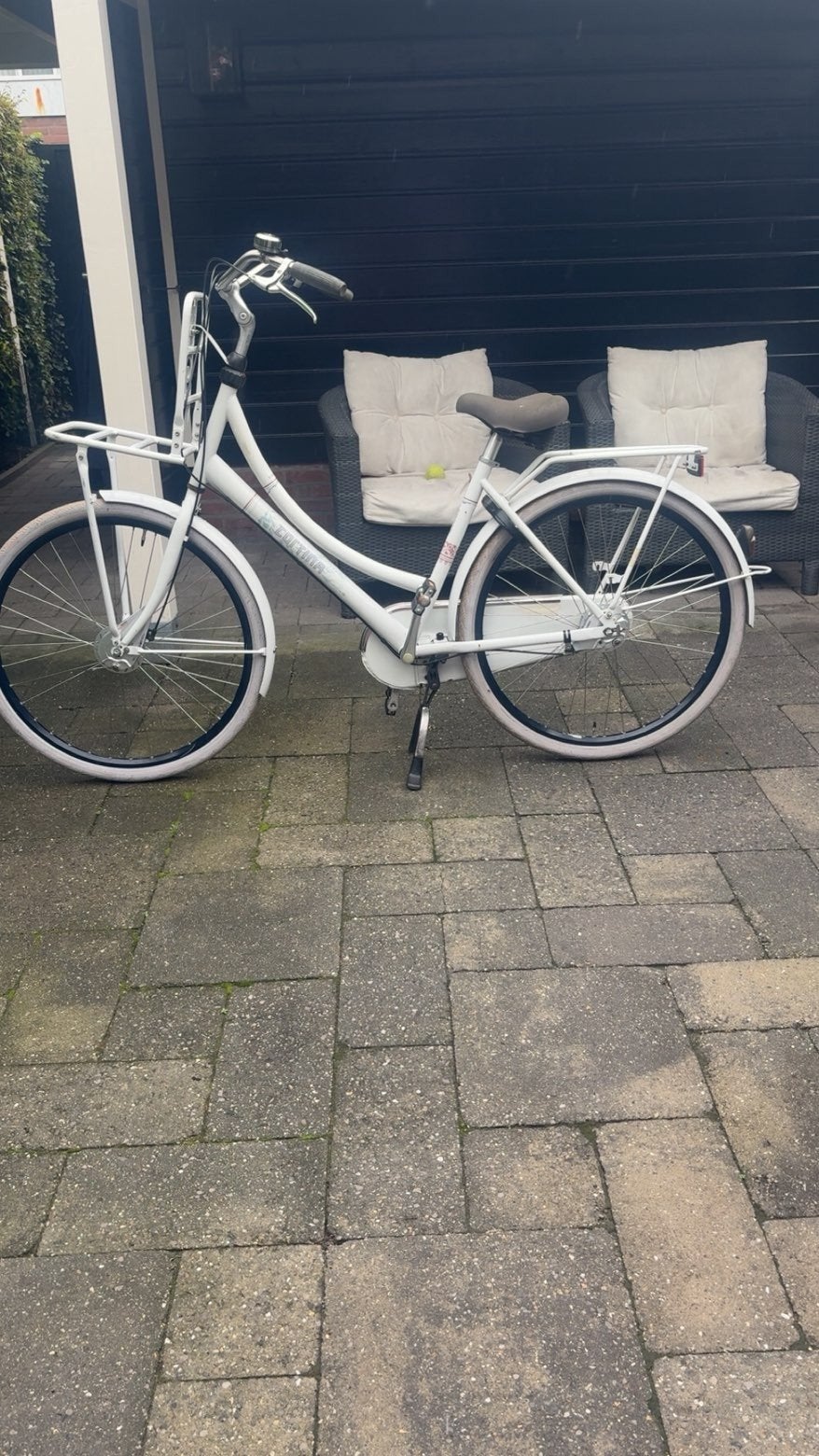 Witte transportfiets met voordrager en terugtraprem, Terugtraprem, 50 tot 53 cm, Ophalen, Overige merken