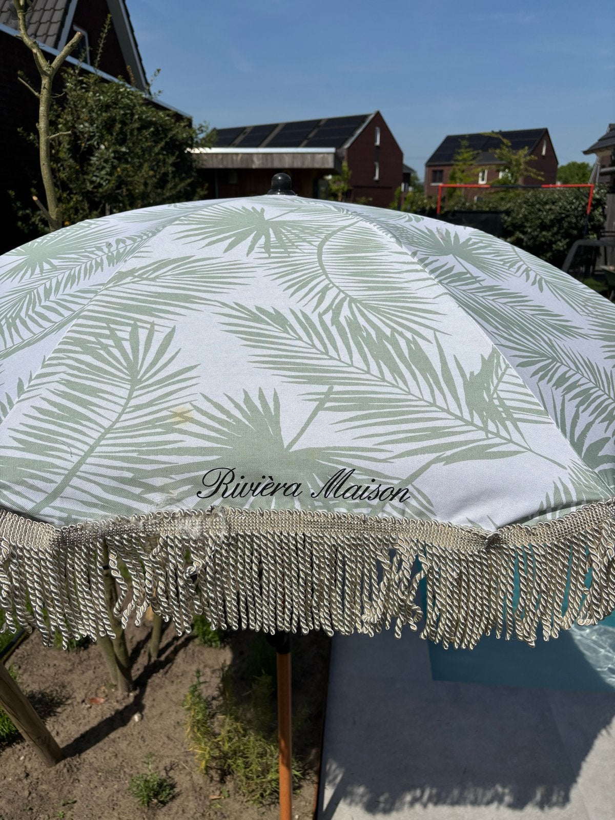 Riviera Maison parasol in nieuwstaat, Tuin en Terras, Parasols, Ophalen, Zo goed als nieuw, 2 tot 3 meter, Stokparasol