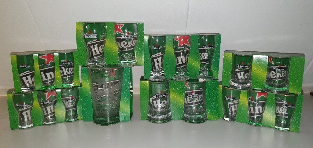 Complete Heineken glazen serie gloednieuw in verpakking 19x, Ophalen of Verzenden, Nieuw, Glas of Glazen, Heineken