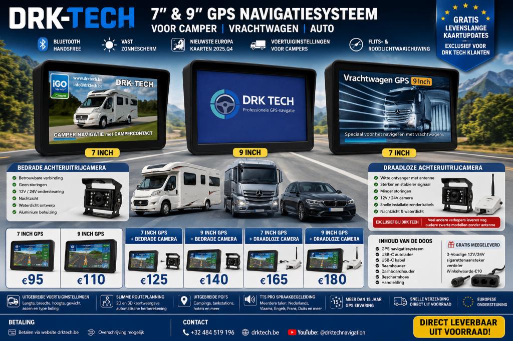 DRK TECH 7”&9” GPS Navigatiesysteem voor Camper/ Vrachtwagen, Ophalen of Verzenden, Nieuw