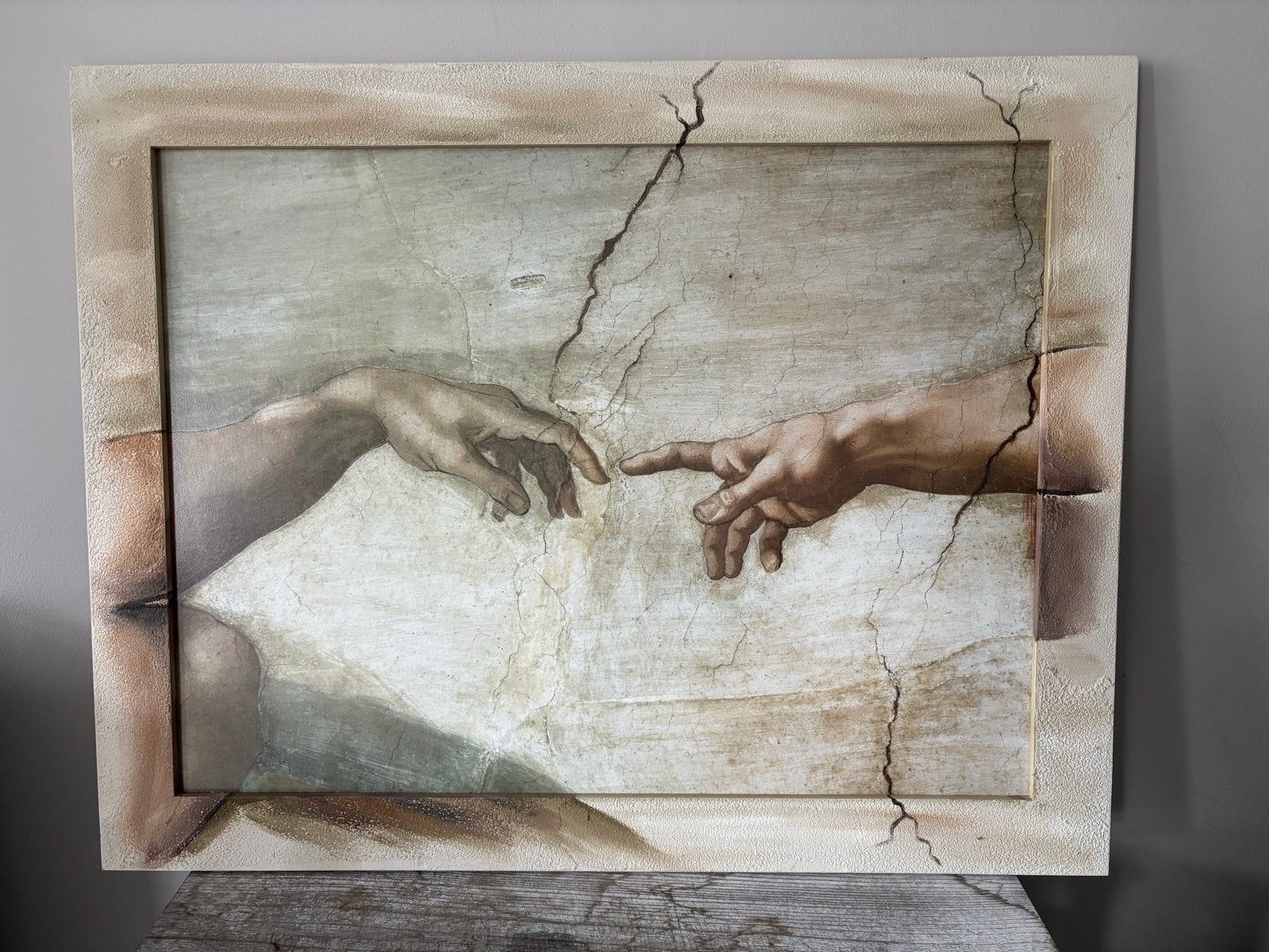 Michelangelo 'De Schepping van Adam'  papermoon wandpaneel, Ophalen, Overige ondergronden, Bijzondere lijst, Klassiek