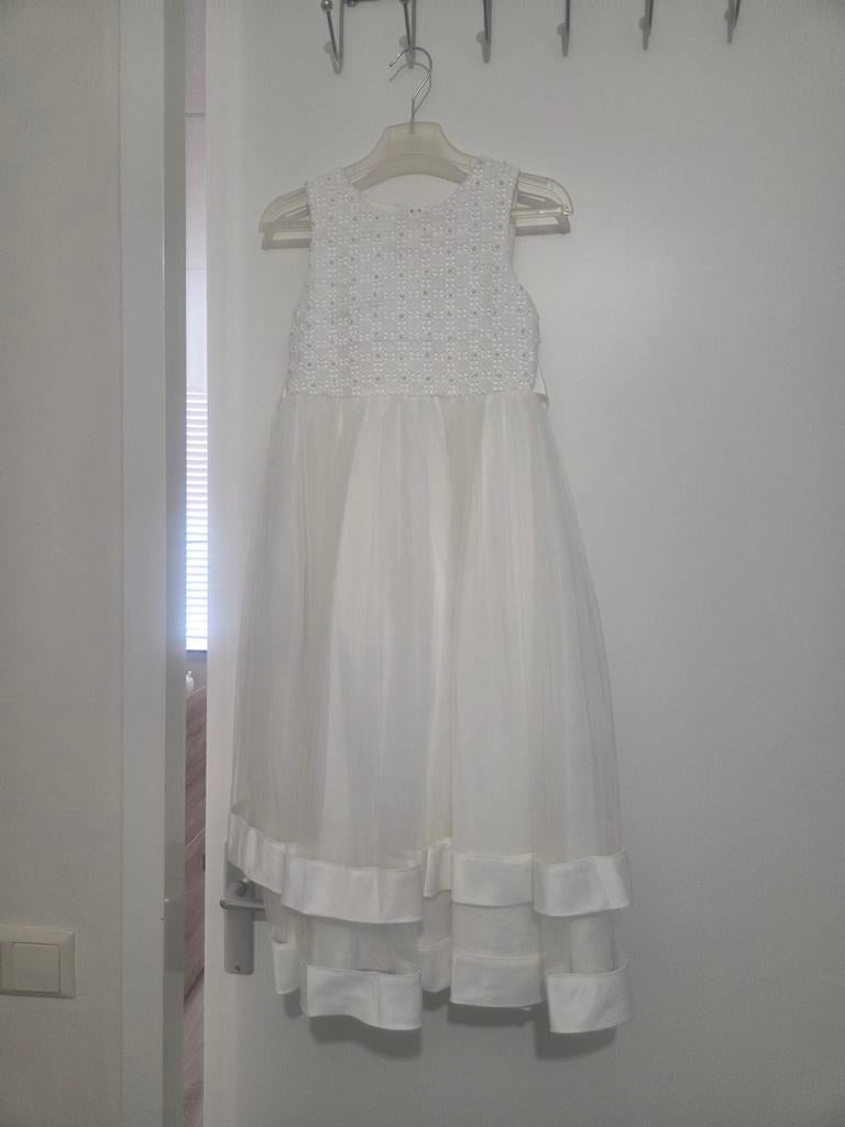 Elegante witte communiejurk/feestjurk voor 7 tot 8 jameisjes, Ophalen of Verzenden, Zo goed als nieuw, 134 t/m 140, Meisje