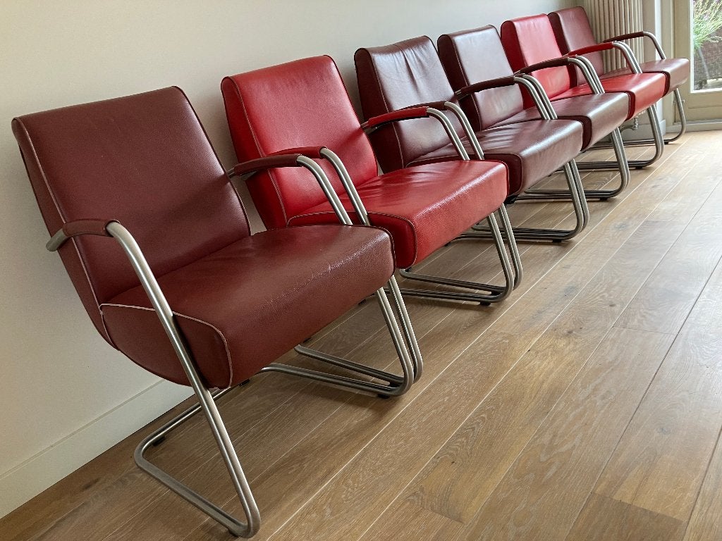 6 JESS EETKAMERSTOELEN, LEER, MODEL HUNK, Huis en Inrichting, Ophalen, Gebruikt, Vijf, Zes of meer stoelen, Leer