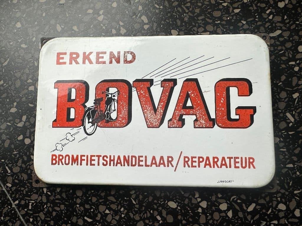 Fraai oud emaille BOVAG Bromfietshandelaar bord. Langcat., Ophalen of Verzenden, Gebruikt, Reclamebord