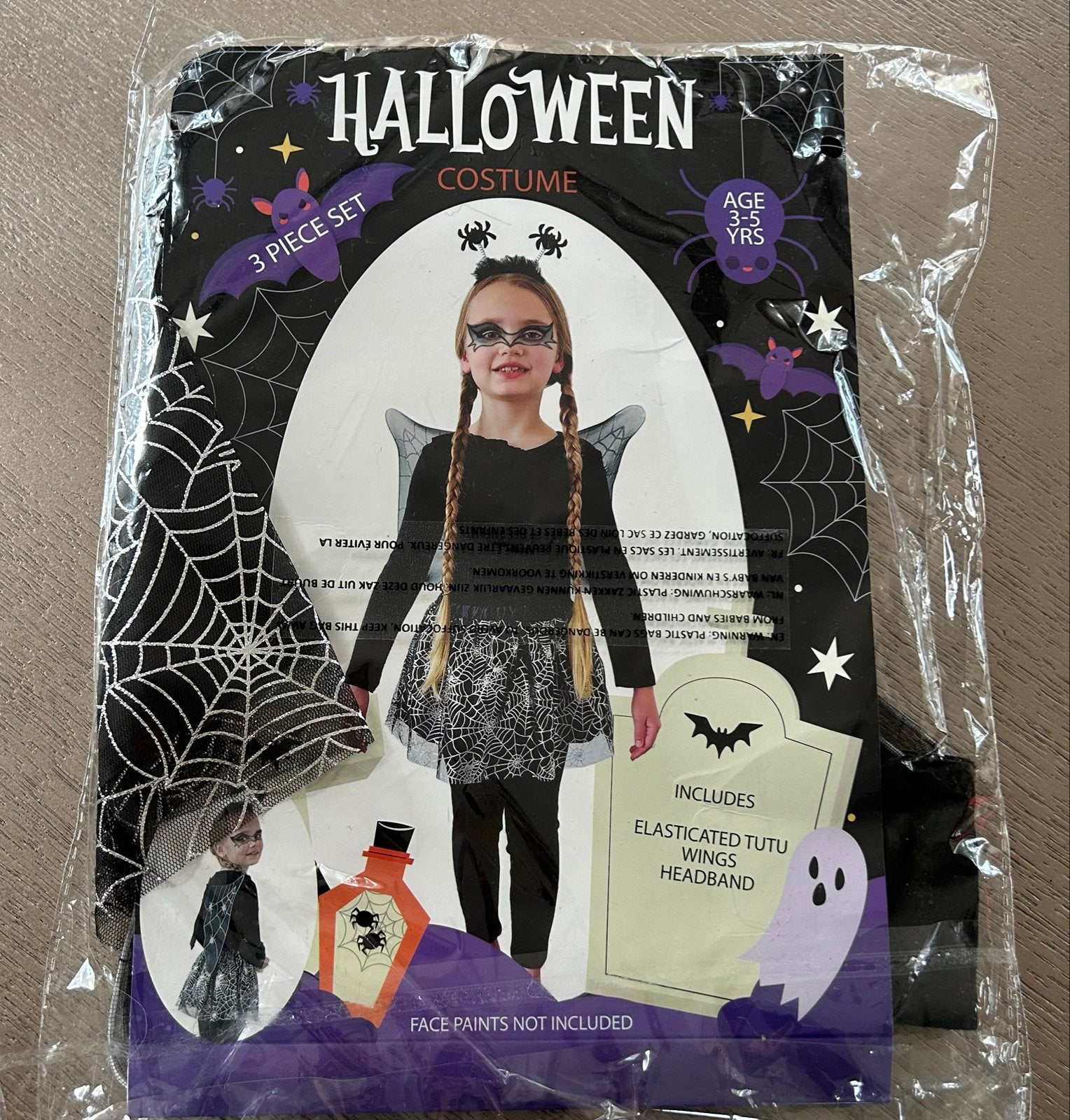 Halloween Kostuum Spinnenweb Tutu Vleugels Hoofdband 3-5 jaa, Ophalen of Verzenden, Nieuw, 104 of kleiner, Meisje