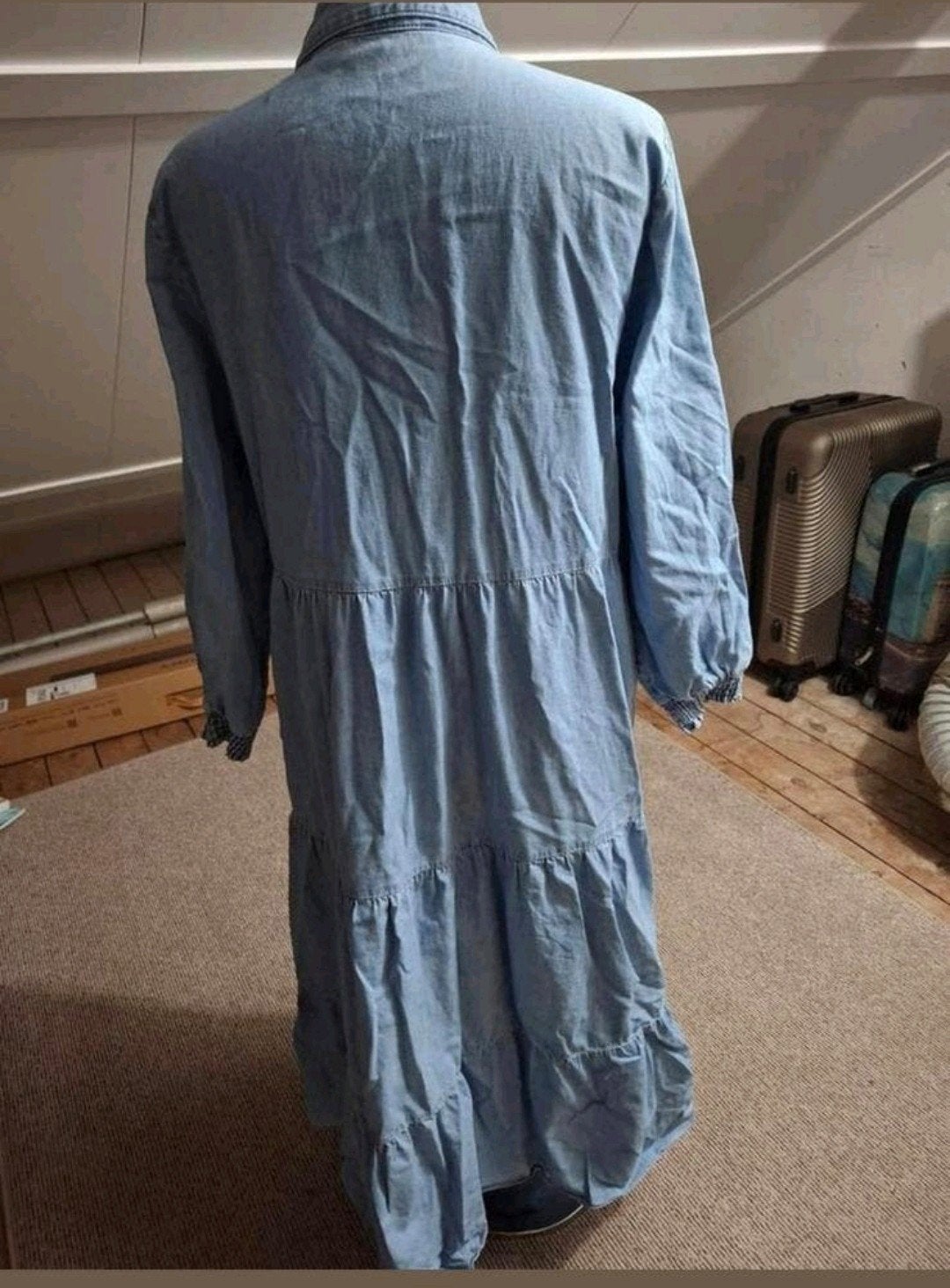 Micha lichtblauwe denim jurk met knoopsluiting - Maat 36 (S), Blauw, Ophalen of Verzenden, Maat 36 (S), Gedragen