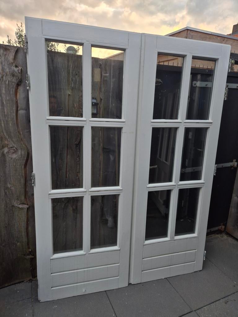 Hardhouten dubbele tuindeuren. 157.5x211.5cm. Dubbelglas, Ophalen, Gebruikt, 120 cm of meer, Buitendeur