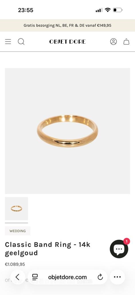 Band ring wedding object dore, Ophalen of Verzenden, Zo goed als nieuw, 17 tot 18, Dame
