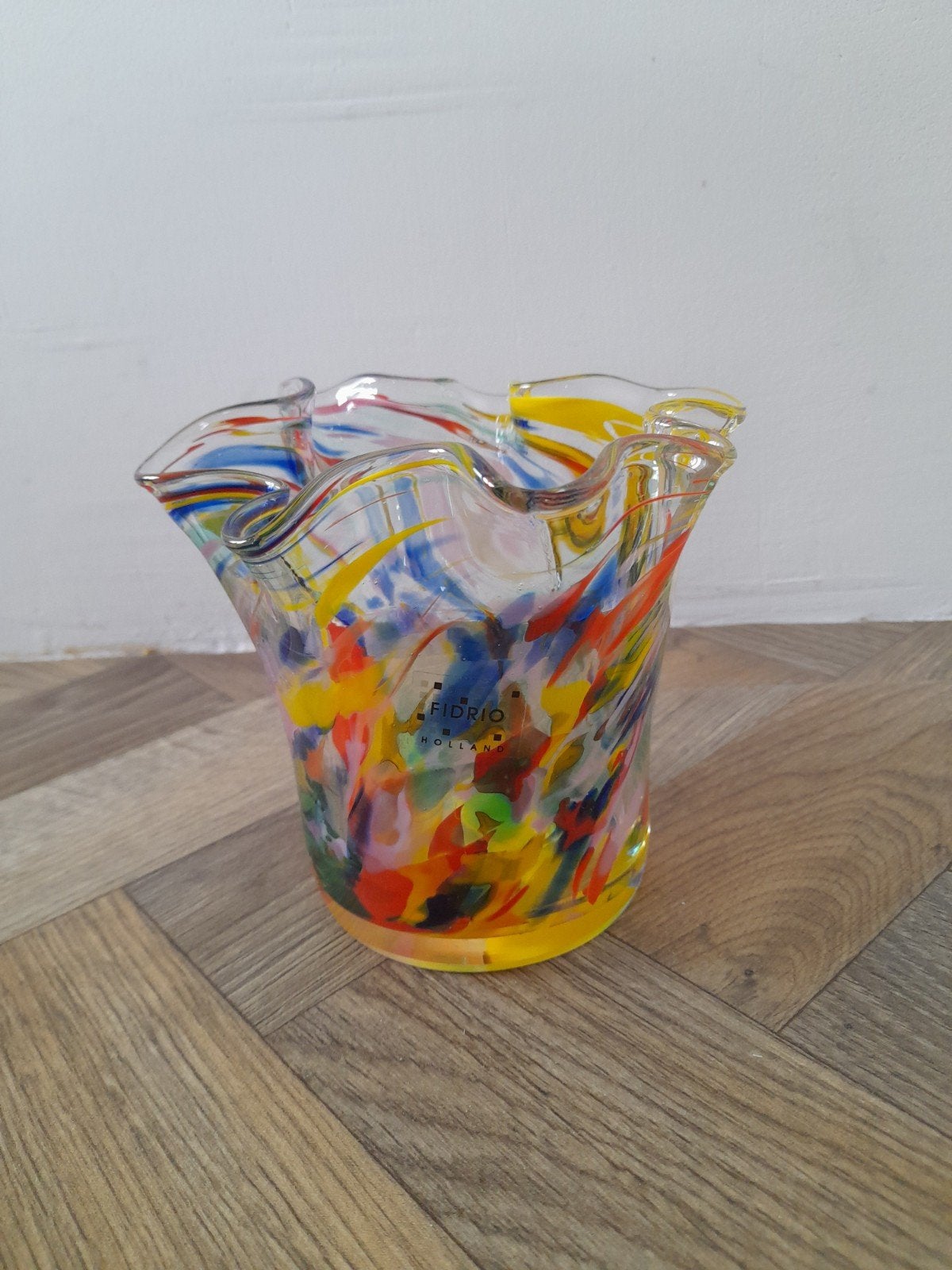 Fidrio transparante mixed colours wave vaasje, Ophalen of Verzenden, Meerkleurig