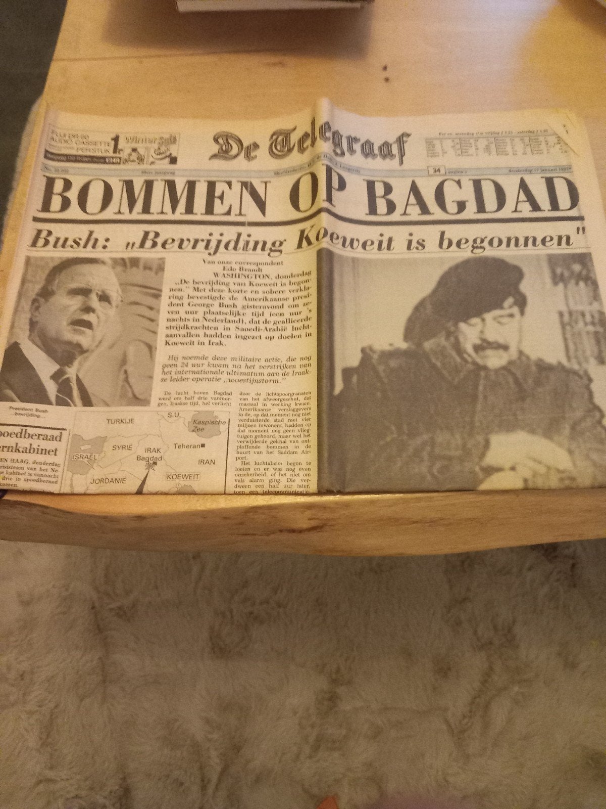De Telegraaf - Bommen op Bagdad - 17 januari 1991, Ophalen of Verzenden, Gelezen, Krant